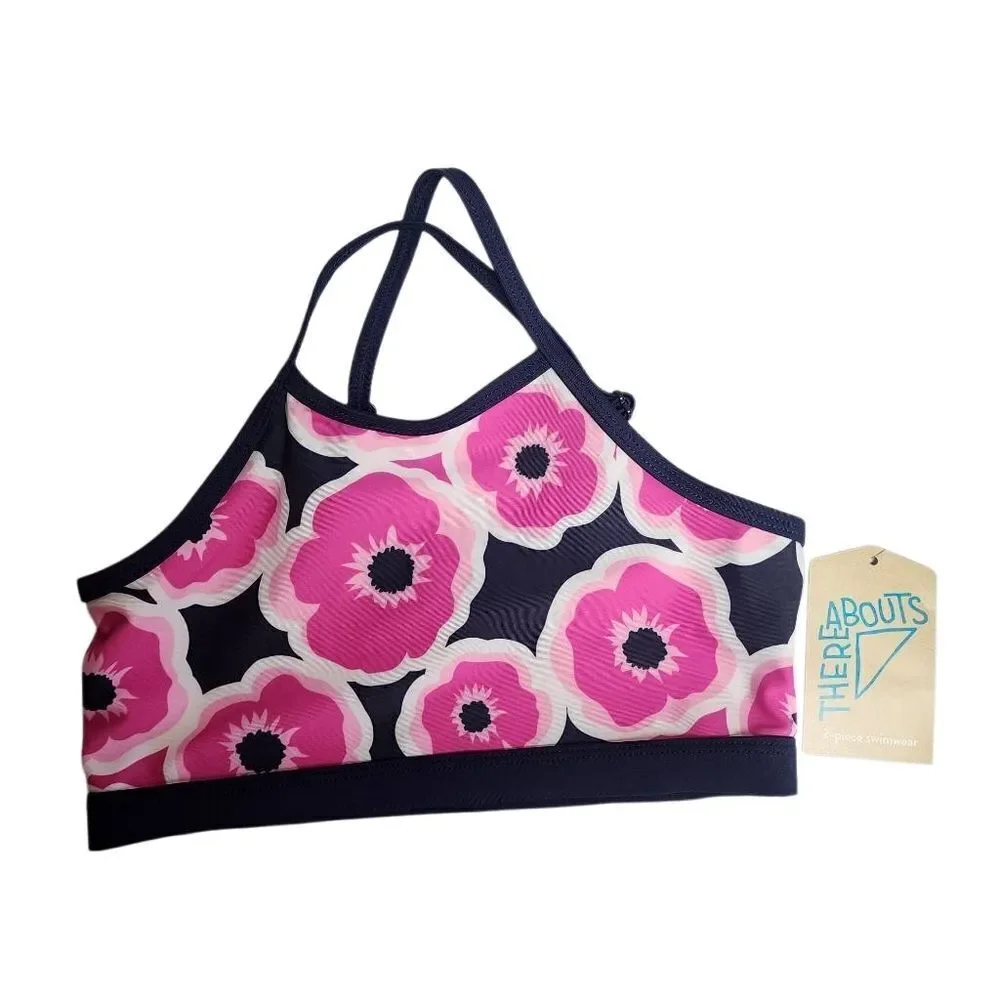 NWT There Abouts Navy Blue, Pink, & White Floral Bikini Top (S)
